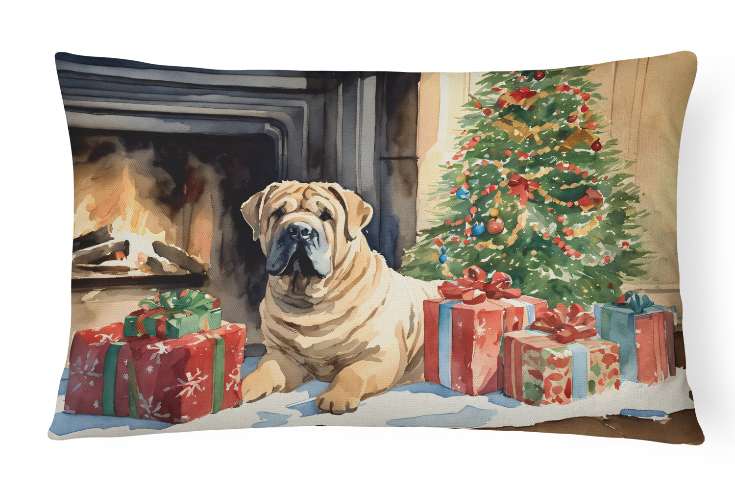 Shar Pei Cozy Christmas Decorative Throw Pillow 12x16 Indoor Outdoor Accent Cushion, Fabric Cover with Insert for Sofa, Bed, Porch & Living Room