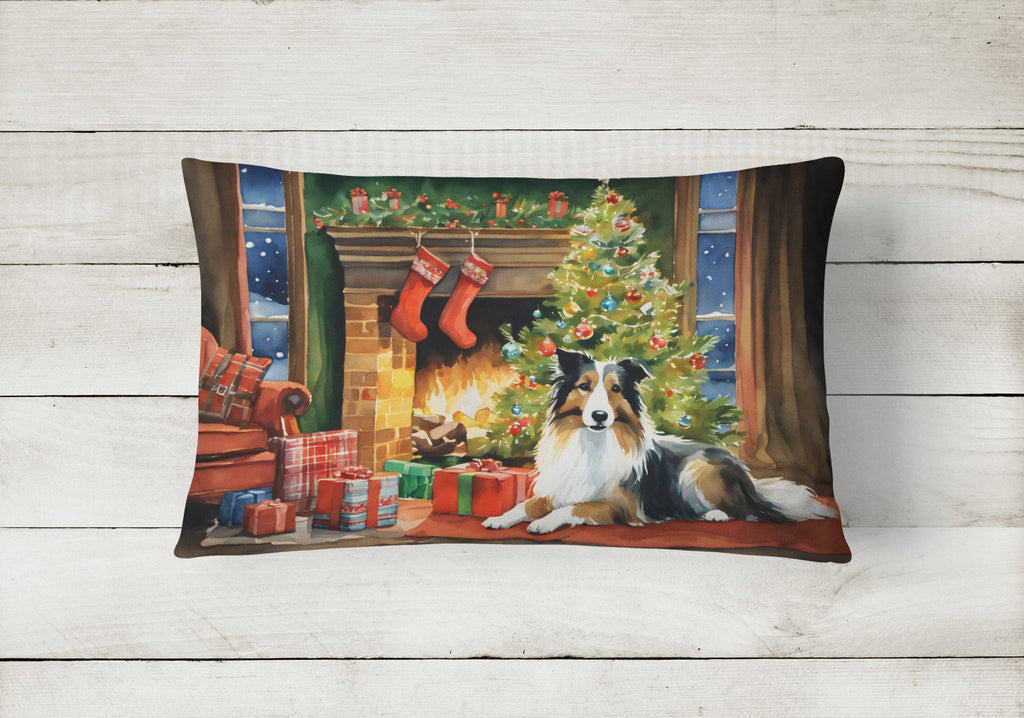 Sheltie Cozy Christmas Decorative Throw Pillow 12x16 Indoor Outdoor Accent Cushion, Fabric Cover with Insert for Sofa, Bed, Porch & Living Room