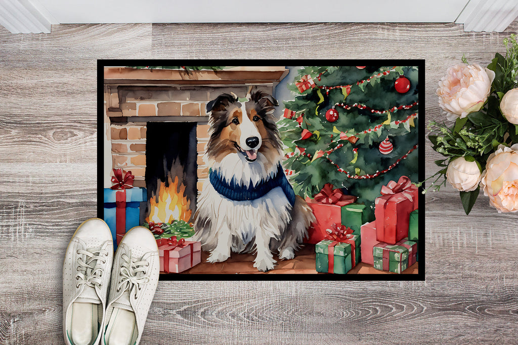 Sheltie Cozy Christmas Doormat Indoor Outdoor 24H X 36W Front Door Mat Rugs for Entryway, Non Slip Washable Low Pile,