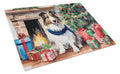 Sheltie Cozy Christmas Cutting Board Tempered Glass Kitchen Cutting Surface, Heat Resistant Chopping, Non-Slip Feet, Food Prep & Serving