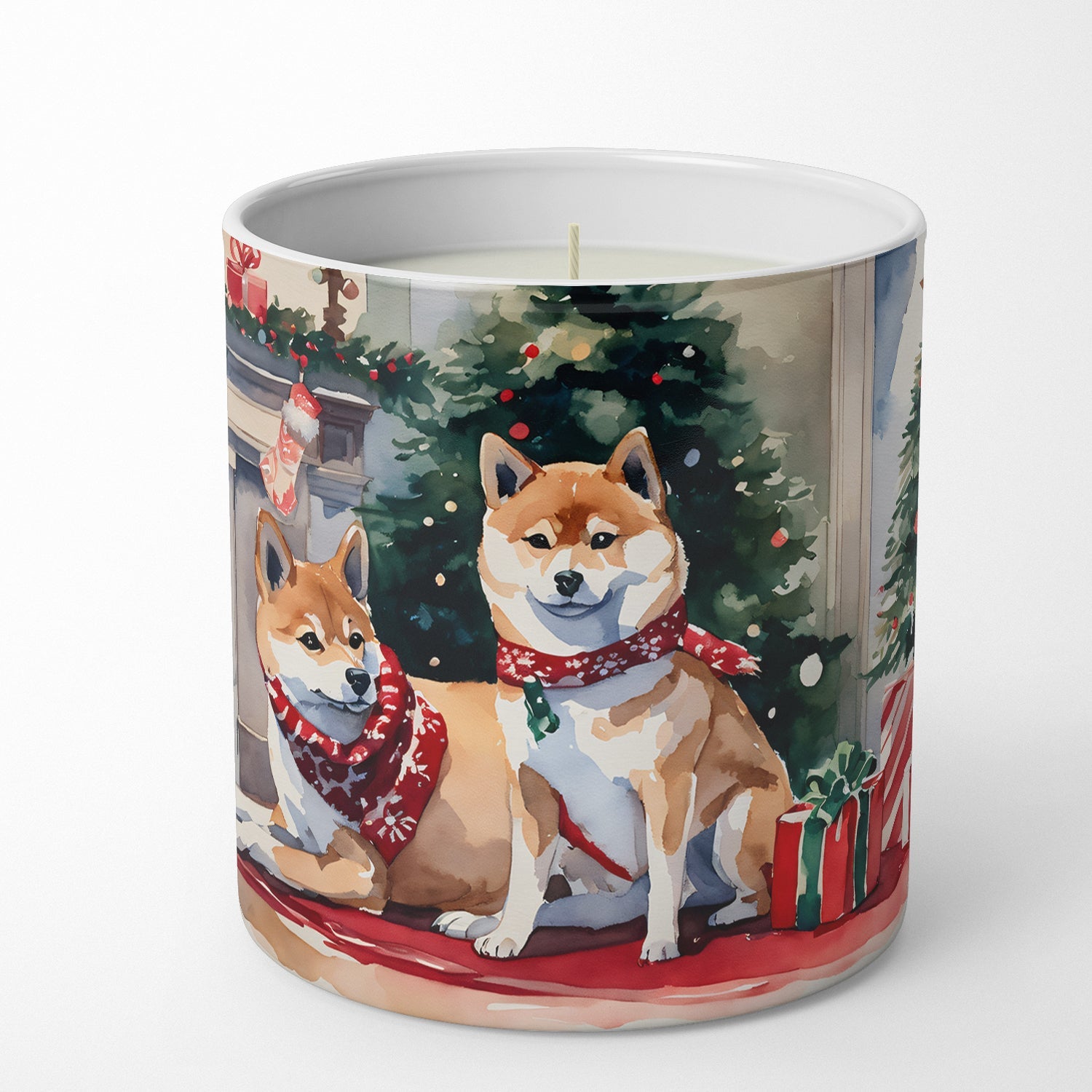 Shiba Inu Cozy Christmas Decorative Soy Candle Nature Soy Wax Essential Oil Home Decor Ideal for Bedroom Kitchen Bath Office Gift, 10 oz