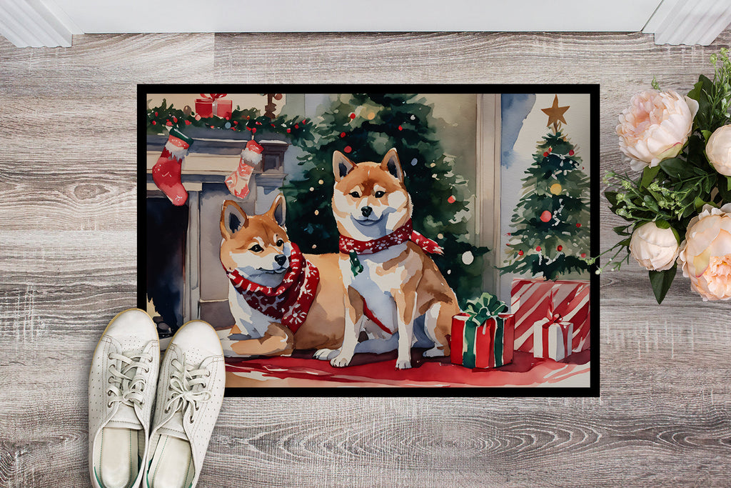 Shiba Inu Cozy Christmas Doormat Indoor Outdoor 24H X 36W Front Door Mat Rugs for Entryway, Non Slip Washable Low Pile,