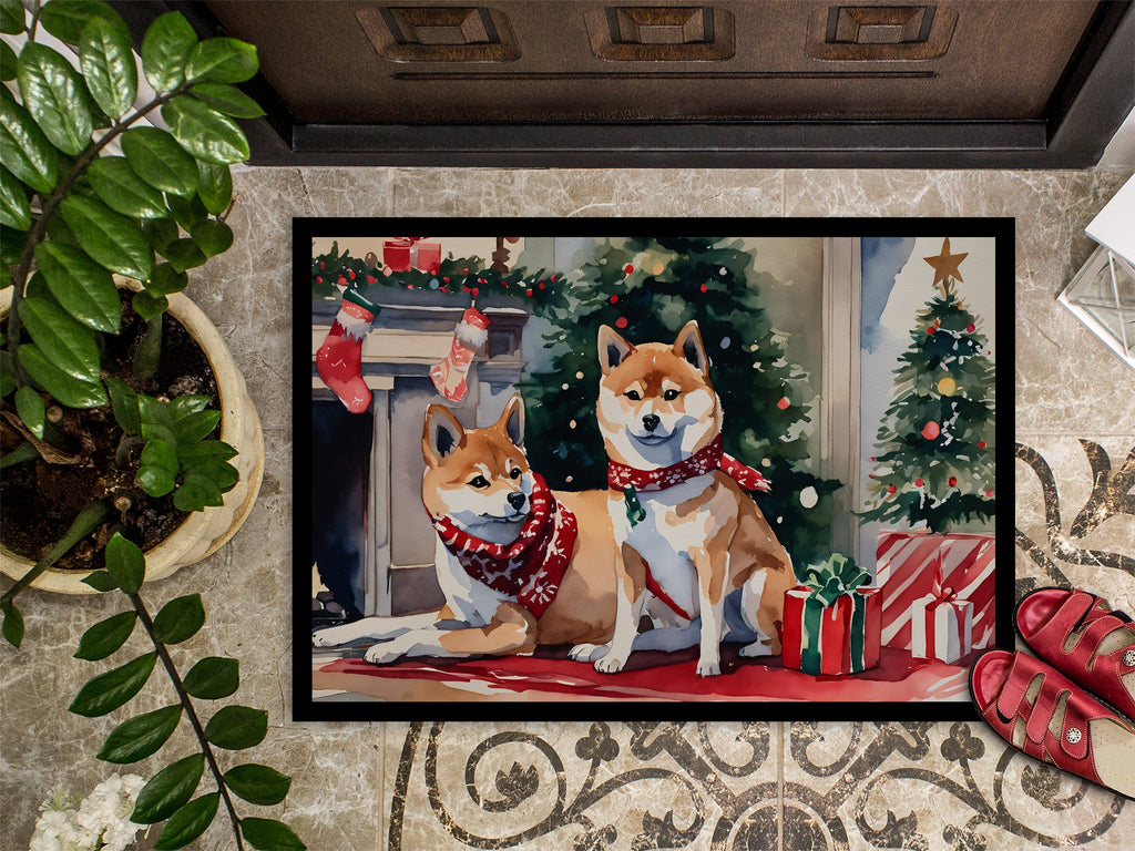 Shiba Inu Cozy Christmas Doormat Indoor Outdoor 18H X 27W Front Door Mat Rugs for Entryway, Non Slip Washable