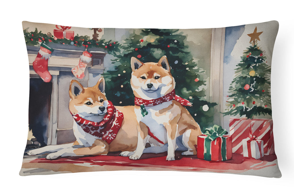 Shiba Inu Cozy Christmas Decorative Throw Pillow 12x16 Indoor Outdoor Accent Cushion, Fabric Cover with Insert for Sofa, Bed, Porch & Living Room