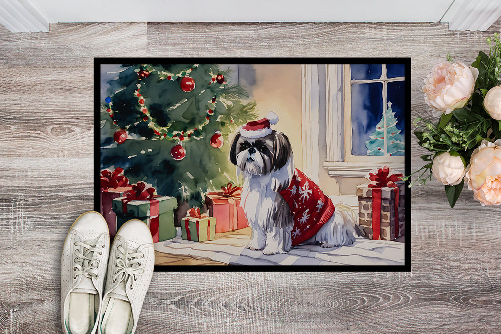 Shih Tzu Cozy Christmas Doormat Indoor Outdoor 18H X 27W Front Door Mat Rugs for Entryway, Non Slip Washable