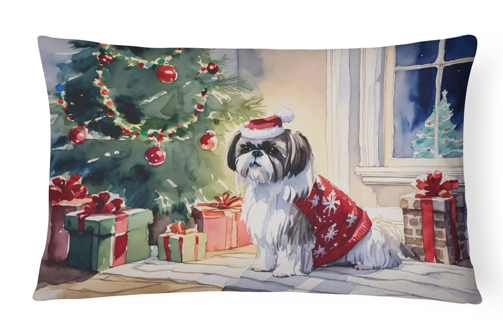 Shih Tzu Cozy Christmas Decorative Throw Pillow 12x16 Indoor Outdoor Accent Cushion, Fabric Cover with Insert for Sofa, Bed, Porch & Living Room