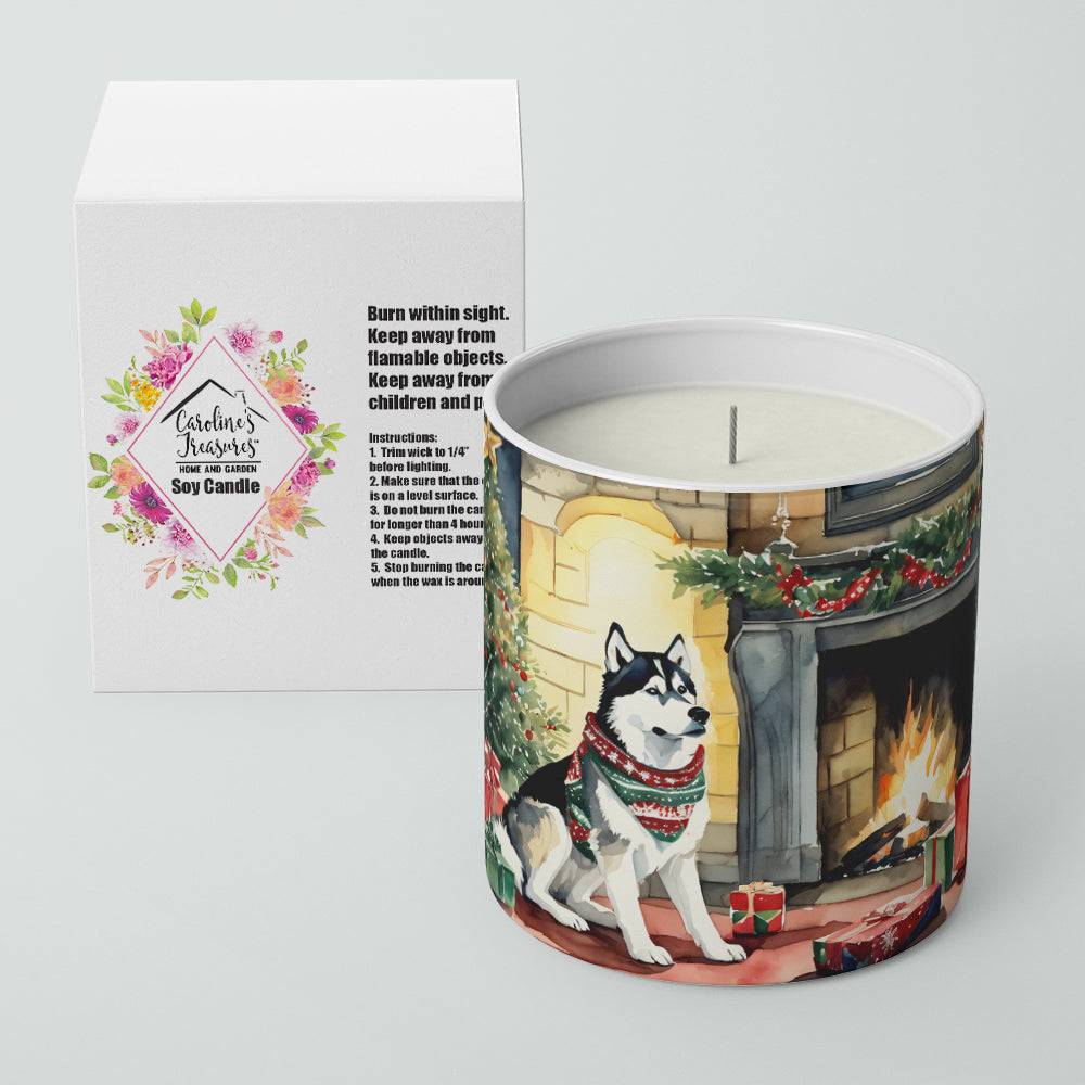 Siberian Husky Cozy Christmas Decorative Soy Candle Nature Soy Wax Essential Oil Home Decor Ideal for Bedroom Kitchen Bath Office Gift, 10 oz