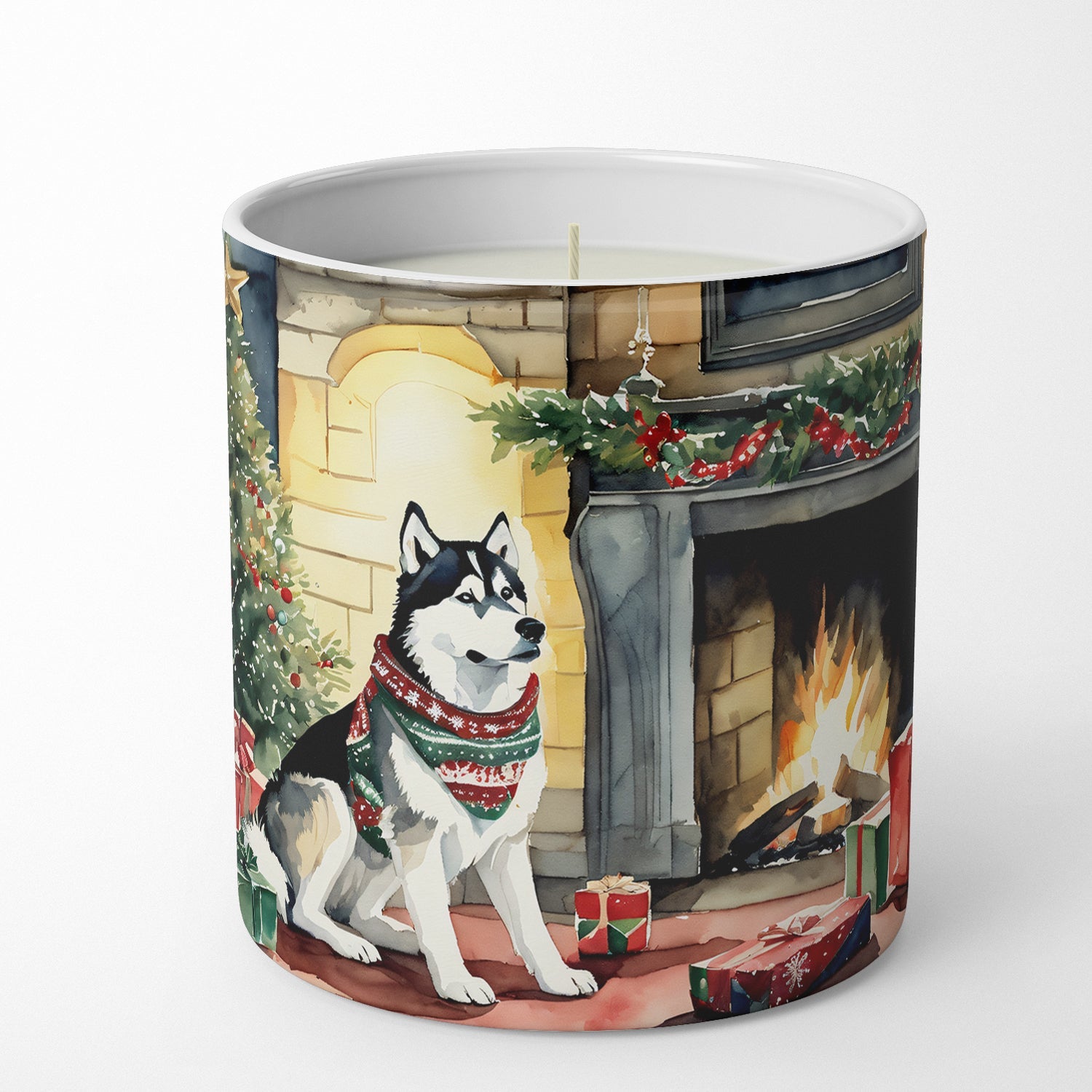 Siberian Husky Cozy Christmas Decorative Soy Candle Nature Soy Wax Essential Oil Home Decor Ideal for Bedroom Kitchen Bath Office Gift, 10 oz