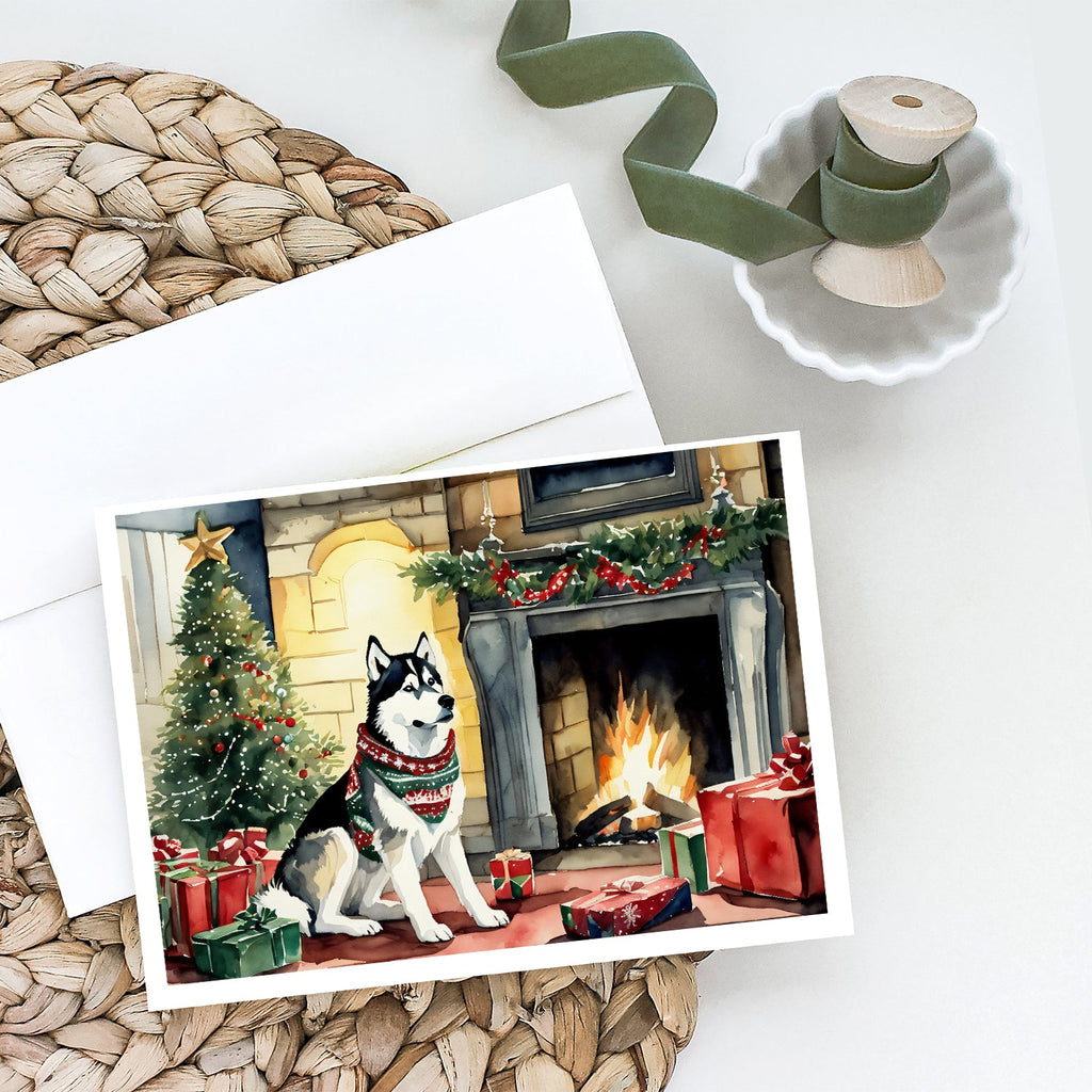 Siberian Husky Cozy Christmas Greeting Cards Pack of 8 Blank Cards with Envelopes Whimsical A7 Size 5x7