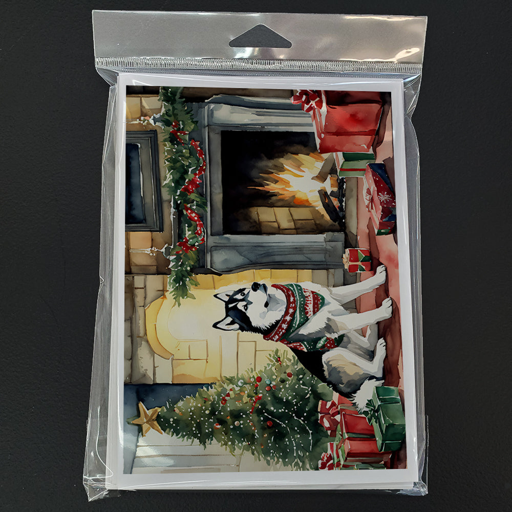 Siberian Husky Cozy Christmas Greeting Cards Pack of 8 Blank Cards with Envelopes Whimsical A7 Size 5x7