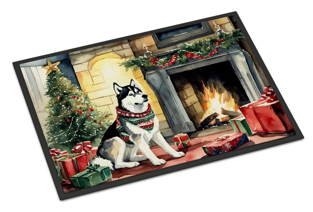 Siberian Husky Cozy Christmas Doormat Indoor Outdoor 18H X 27W Front Door Mat Rugs for Entryway, Non Slip Washable