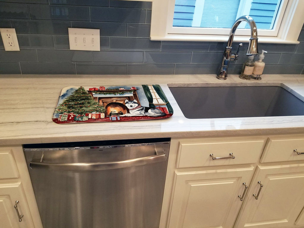 Siberian Husky Cozy Christmas Dish Drying Mat Absorbent Dish Drying Mat Pad for Kitchen Counter Dish Drainer Mat for Countertop, 14 x 21", Multicolor