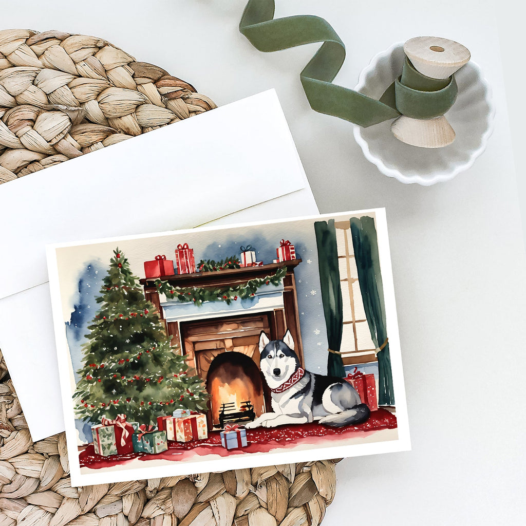 Siberian Husky Cozy Christmas Greeting Cards Pack of 8 Blank Cards with Envelopes Whimsical A7 Size 5x7