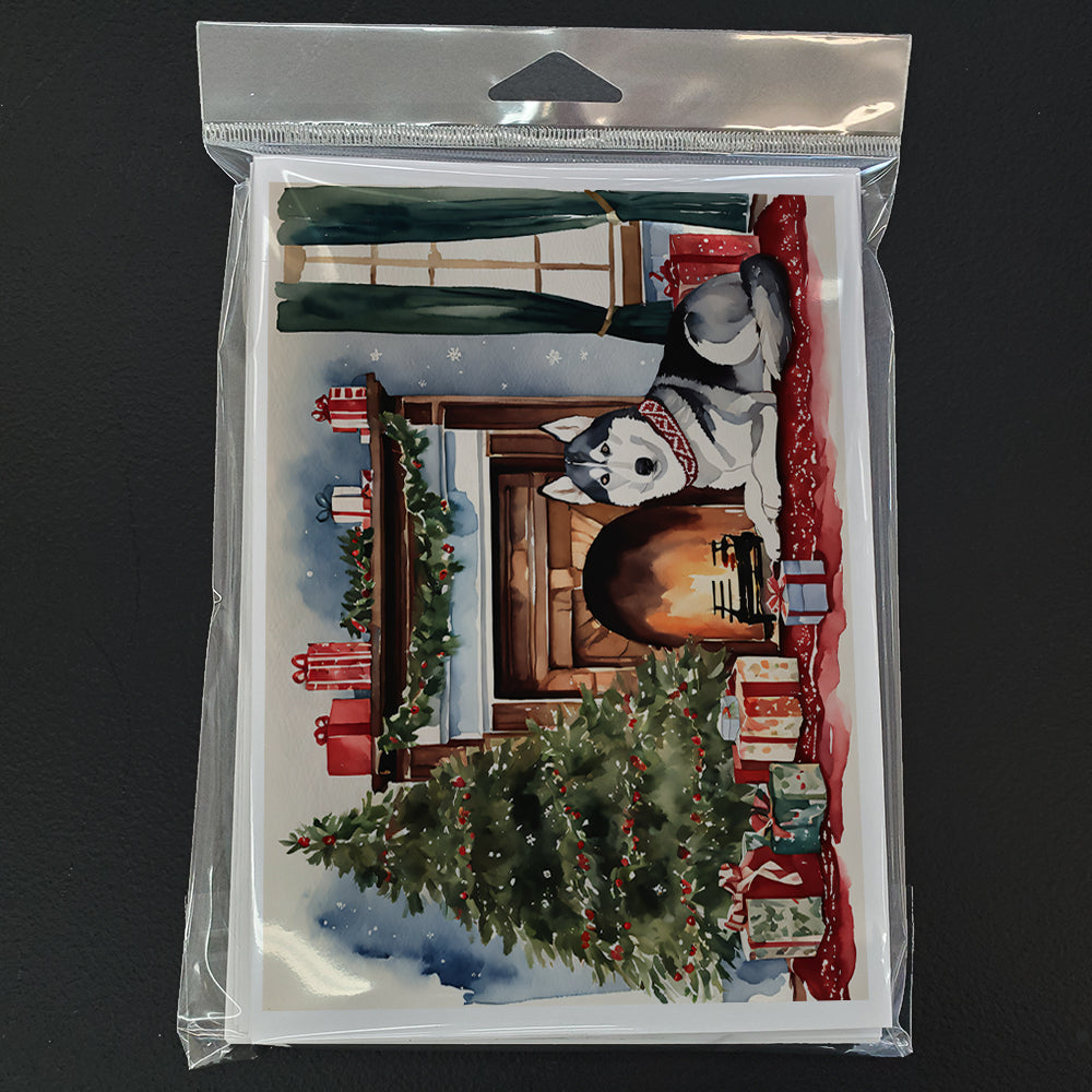 Siberian Husky Cozy Christmas Greeting Cards Pack of 8 Blank Cards with Envelopes Whimsical A7 Size 5x7