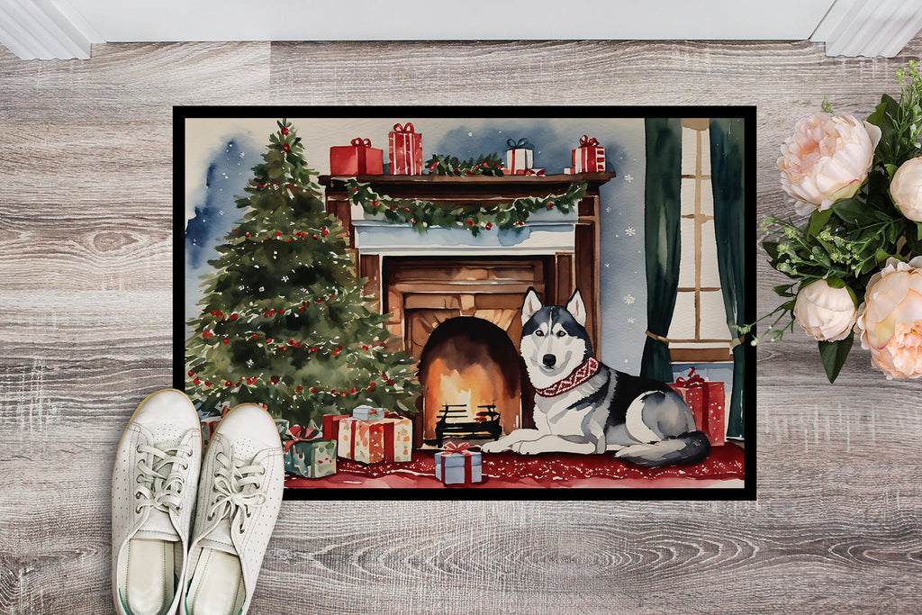 Siberian Husky Cozy Christmas Doormat Indoor Outdoor 18H X 27W Front Door Mat Rugs for Entryway, Non Slip Washable