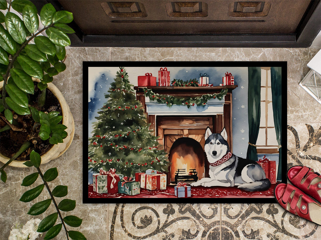 Siberian Husky Cozy Christmas Doormat Indoor Outdoor 18H X 27W Front Door Mat Rugs for Entryway, Non Slip Washable