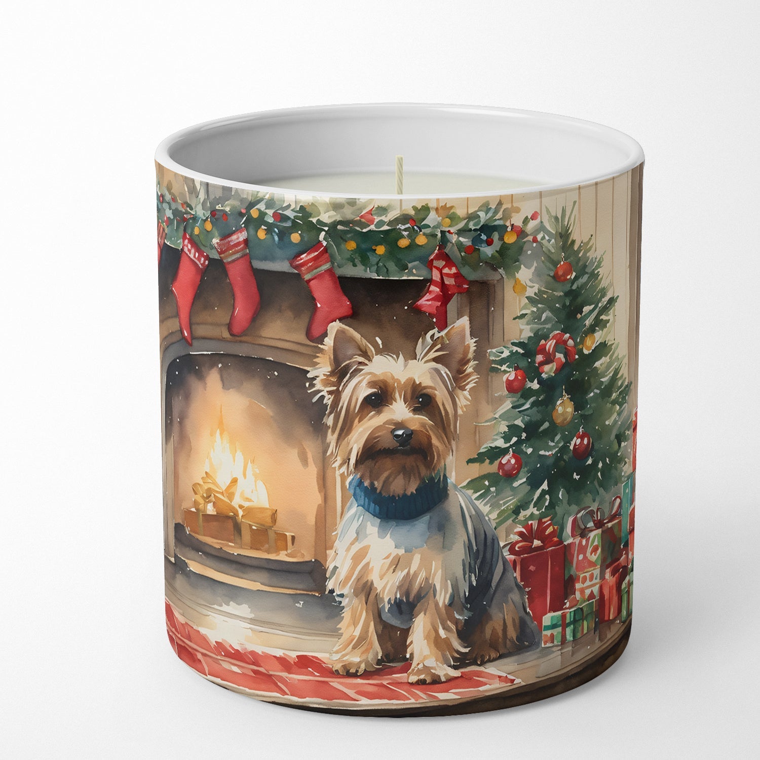 Silky Terrier Cozy Christmas Decorative Soy Candle Nature Soy Wax Essential Oil Home Decor Ideal for Bedroom Kitchen Bath Office Gift, 10 oz