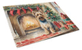 Silky Terrier Cozy Christmas Cutting Board Tempered Glass Kitchen Cutting Surface, Heat Resistant Chopping, Non-Slip Feet, Food Prep & Serving