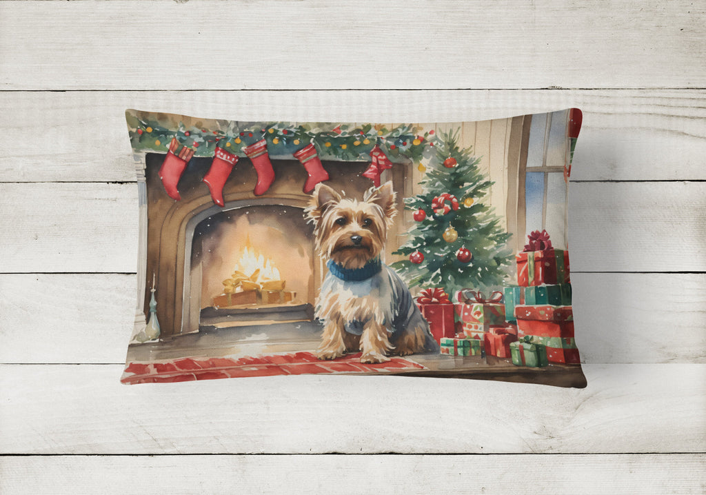Silky Terrier Cozy Christmas Decorative Throw Pillow 12x16 Indoor Outdoor Accent Cushion, Fabric Cover with Insert for Sofa, Bed, Porch & Living Room