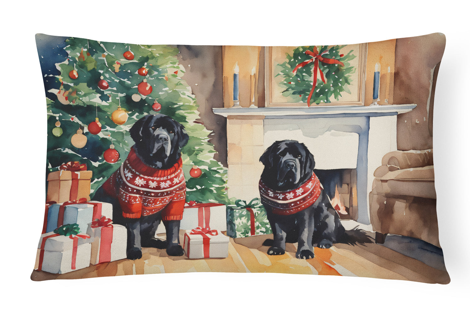 Tibetan Mastiff Cozy Christmas Decorative Throw Pillow 12x16 Indoor Outdoor Accent Cushion, Fabric Cover with Insert for Sofa, Bed, Porch & Living Room