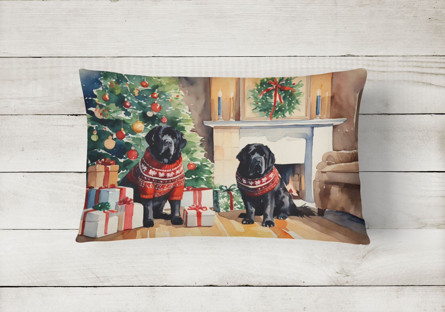 Tibetan Mastiff Cozy Christmas Decorative Throw Pillow 12x16 Indoor Outdoor Accent Cushion, Fabric Cover with Insert for Sofa, Bed, Porch & Living Room
