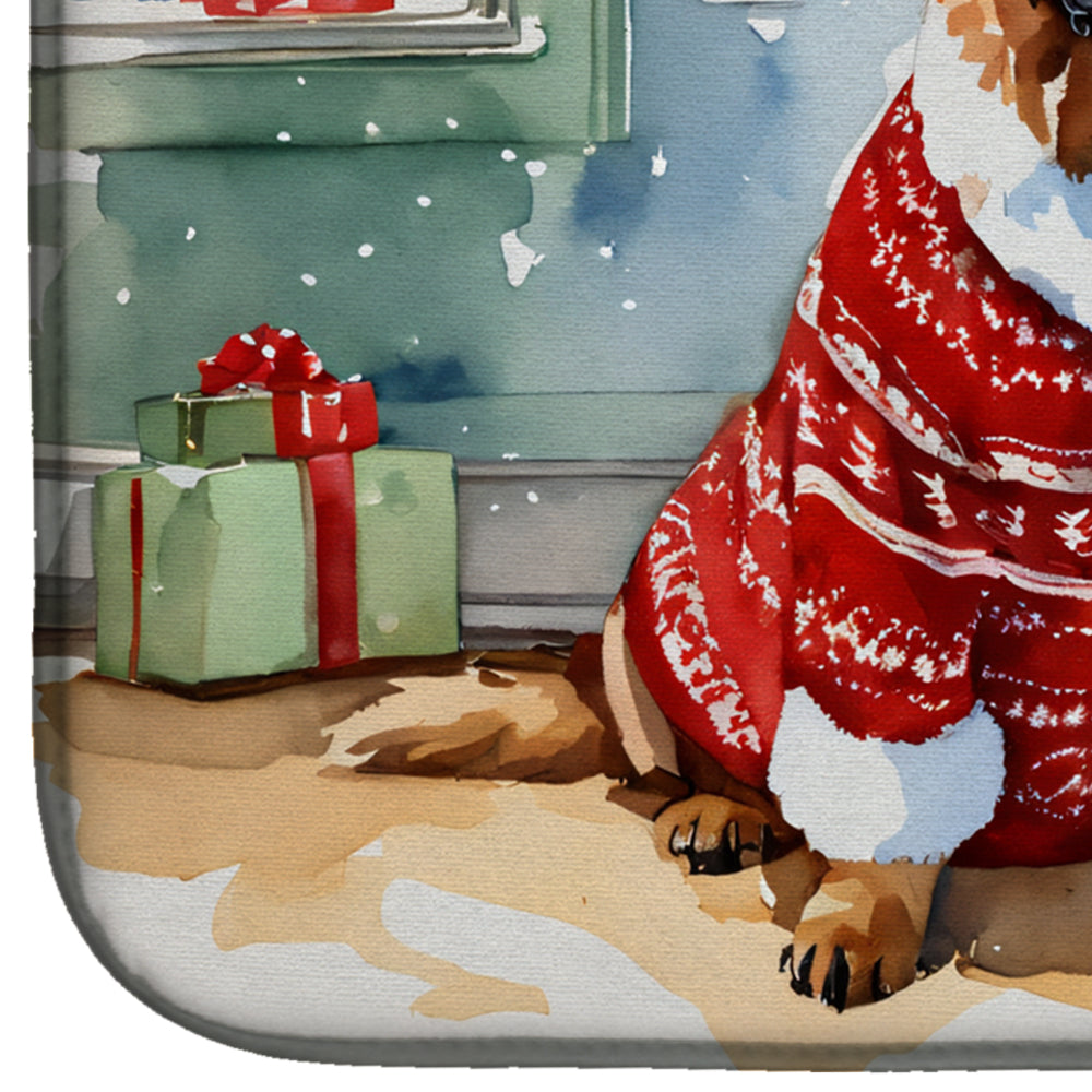 Tibetan Mastiff Cozy Christmas Dish Drying Mat Absorbent Dish Drying Mat Pad for Kitchen Counter Dish Drainer Mat for Countertop, 14 x 21", Multicolor
