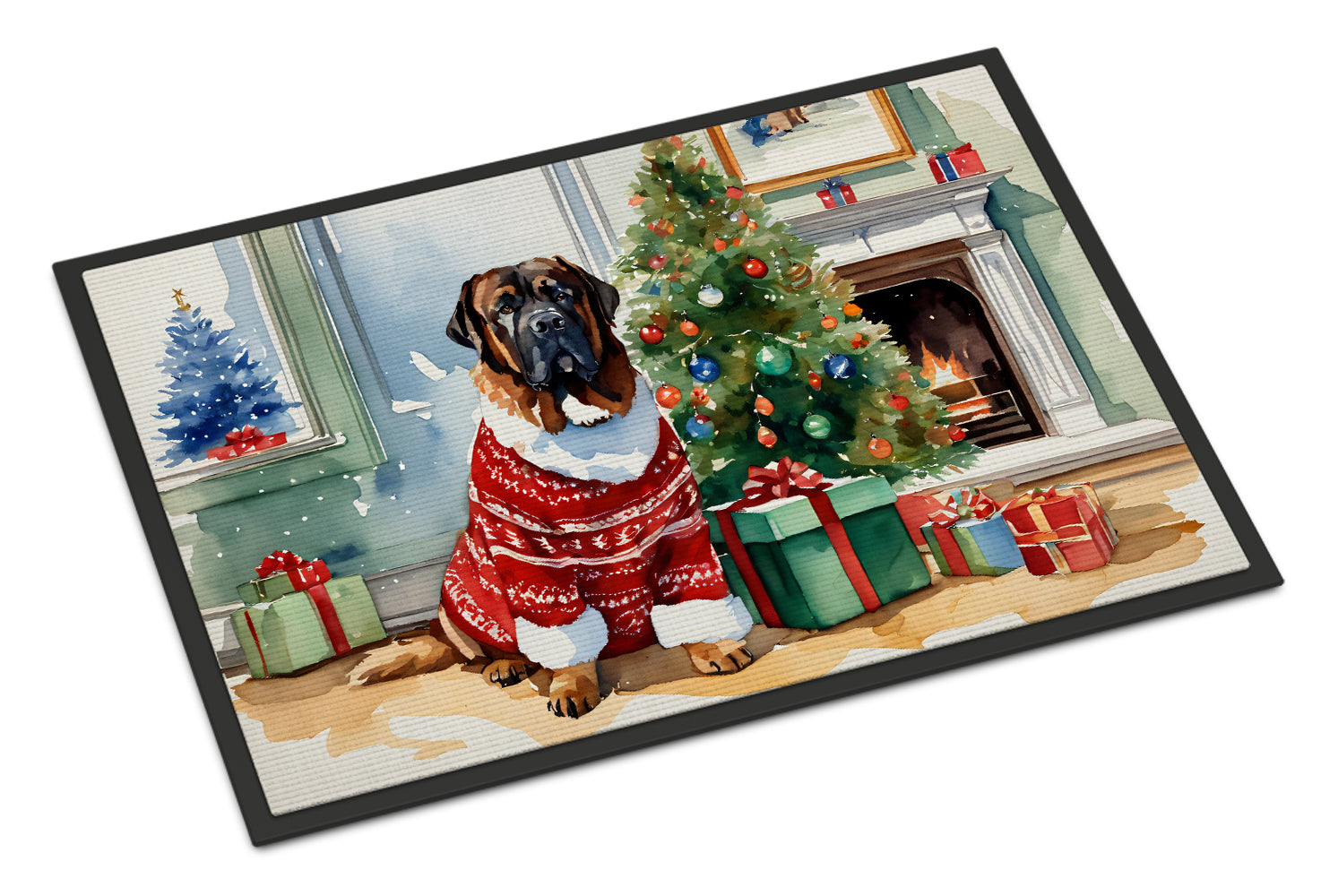 Tibetan Mastiff Cozy Christmas Doormat Indoor Outdoor 24H X 36W Front Door Mat Rugs for Entryway, Non Slip Washable Low Pile,