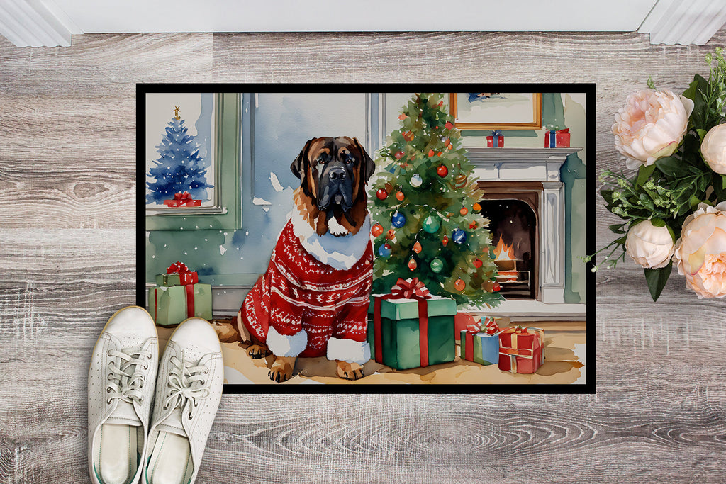 Tibetan Mastiff Cozy Christmas Doormat Indoor Outdoor 18H X 27W Front Door Mat Rugs for Entryway, Non Slip Washable
