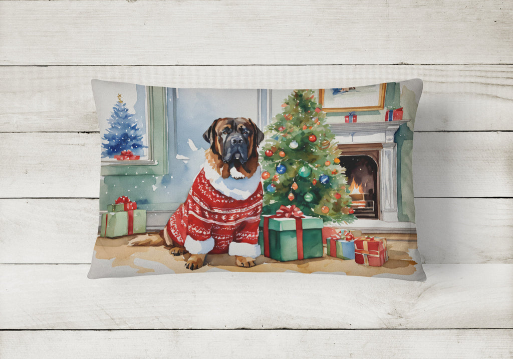 Tibetan Mastiff Cozy Christmas Decorative Throw Pillow 12x16 Indoor Outdoor Accent Cushion, Fabric Cover with Insert for Sofa, Bed, Porch & Living Room