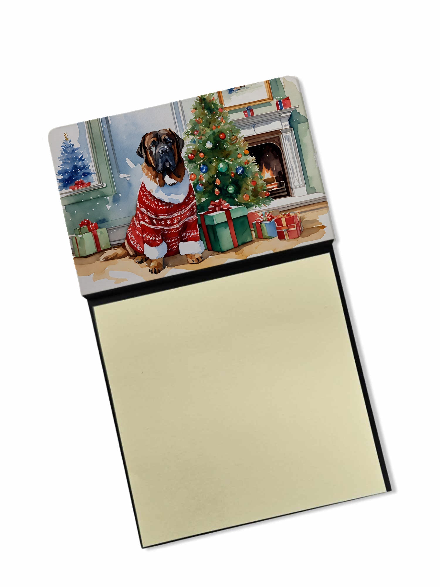 Tibetan Mastiff Cozy Christmas Watercolor Sticky Note Holder Refillable Dispenser Desk Accessory 3x3 Pad Gift
