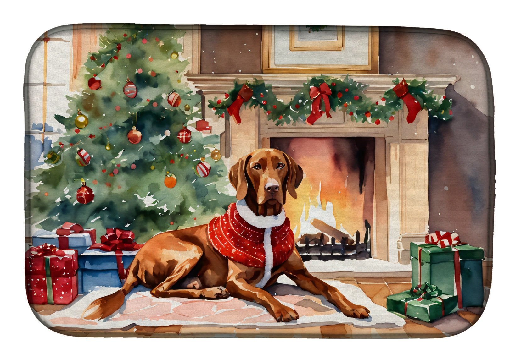 Vizsla Cozy Christmas Dish Drying Mat Absorbent Dish Drying Mat Pad for Kitchen Counter Dish Drainer Mat for Countertop, 14 x 21", Multicolor