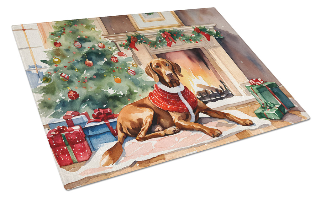 Vizsla Cozy Christmas Cutting Board Tempered Glass Kitchen Cutting Surface, Heat Resistant Chopping, Non-Slip Feet, Food Prep & Serving