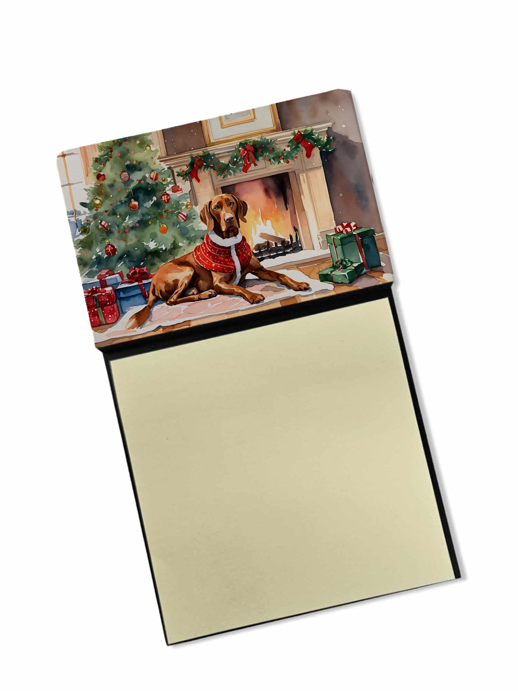 Vizsla Cozy Christmas Watercolor Sticky Note Holder Refillable Dispenser Desk Accessory 3x3 Pad Gift