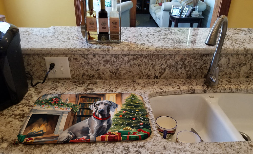 Weimaraner Cozy Christmas Dish Drying Mat Absorbent Dish Drying Mat Pad for Kitchen Counter Dish Drainer Mat for Countertop, 14 x 21", Multicolor