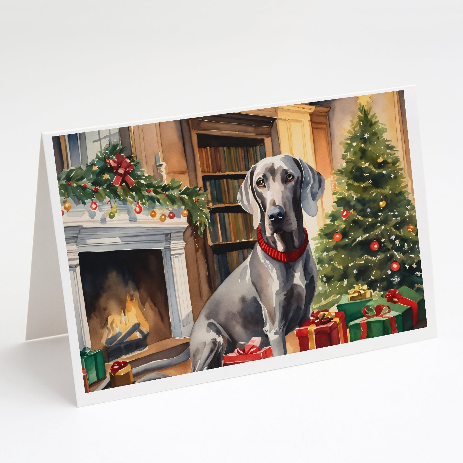 Weimaraner Cozy Christmas Greeting Cards Pack of 8 Blank Cards with Envelopes Whimsical A7 Size 5x7
