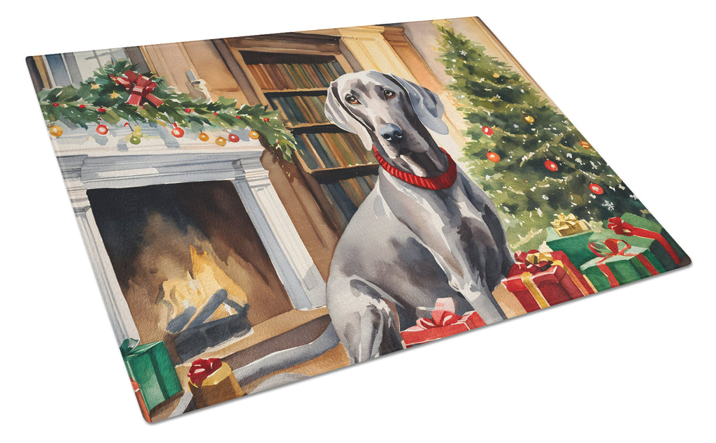 Weimaraner Cozy Christmas Cutting Board Tempered Glass Kitchen Cutting Surface, Heat Resistant Chopping, Non-Slip Feet, Food Prep & Serving