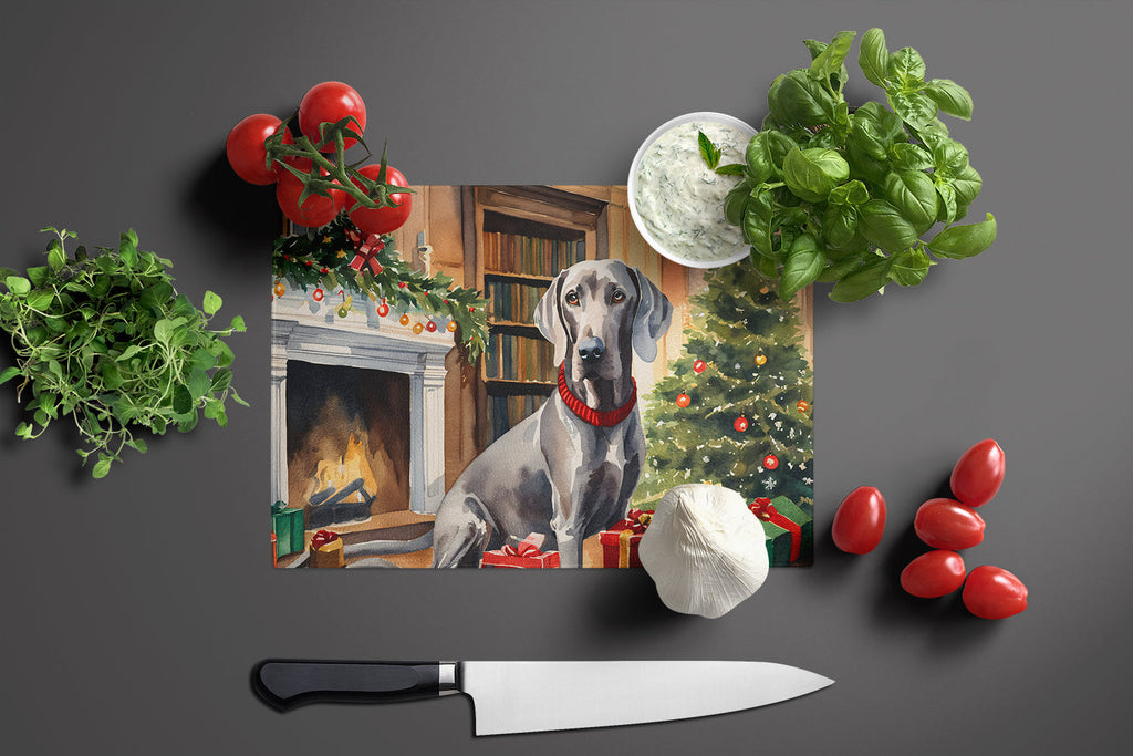 Weimaraner Cozy Christmas Cutting Board Tempered Glass Kitchen Cutting Surface, Heat Resistant Chopping, Non-Slip Feet, Food Prep & Serving