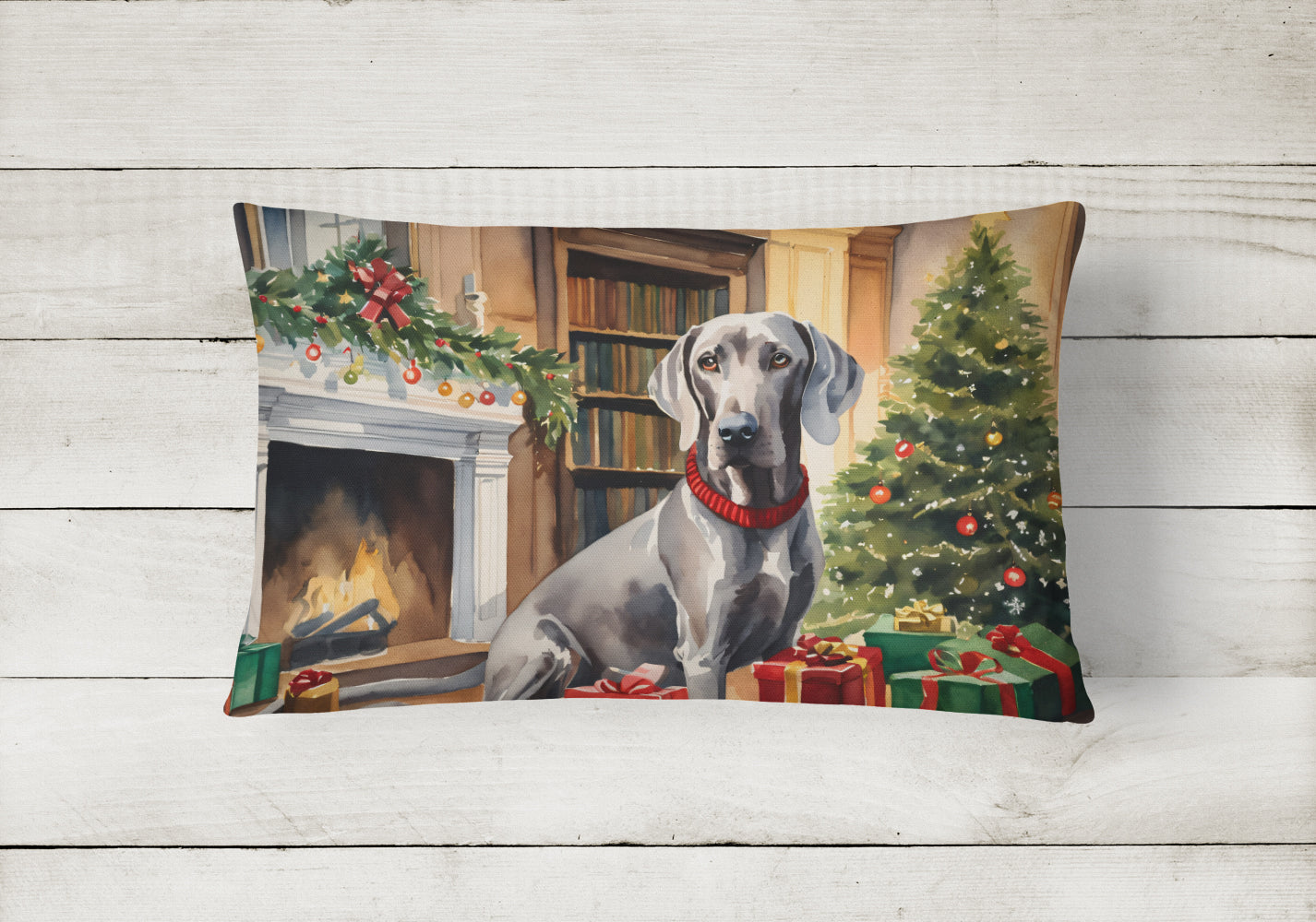 Weimaraner Cozy Christmas Decorative Throw Pillow 12x16 Indoor Outdoor Accent Cushion, Fabric Cover with Insert for Sofa, Bed, Porch & Living Room