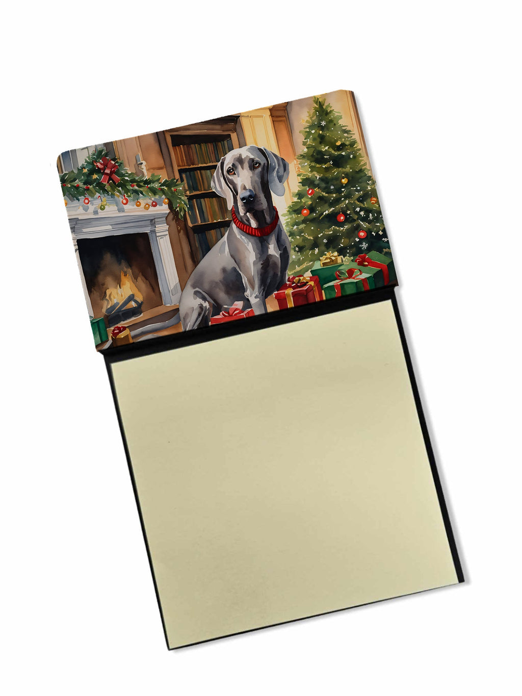 Weimaraner Cozy Christmas Watercolor Sticky Note Holder Refillable Dispenser Desk Accessory 3x3 Pad Gift