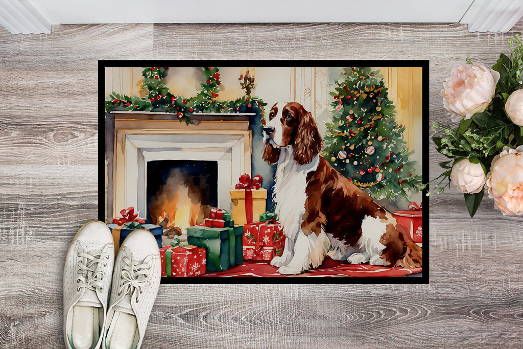 Welsh Springer Spaniel Cozy Christmas Doormat Indoor Outdoor 18H X 27W Front Door Mat Rugs for Entryway, Non Slip Washable