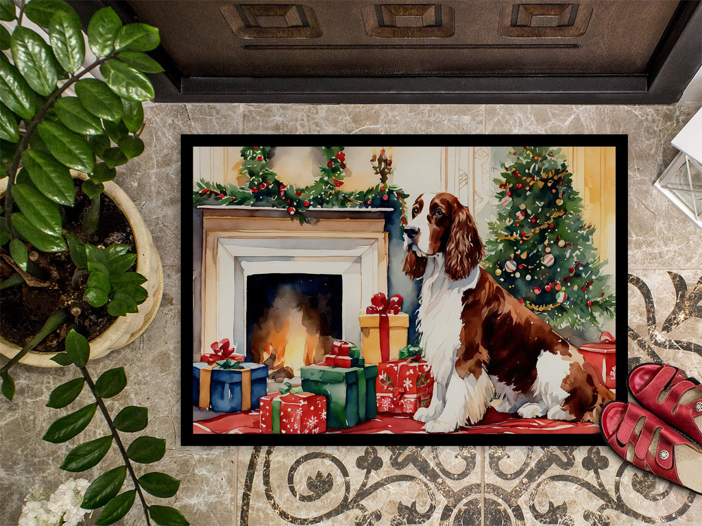 Welsh Springer Spaniel Cozy Christmas Doormat Indoor Outdoor 18H X 27W Front Door Mat Rugs for Entryway, Non Slip Washable