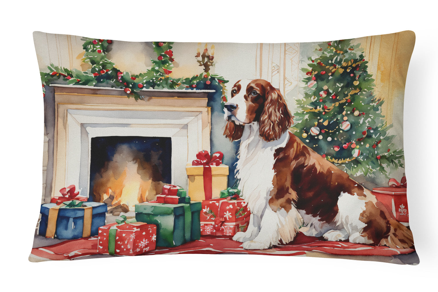 Welsh Springer Spaniel Cozy Christmas Decorative Throw Pillow 12x16 Indoor Outdoor Accent Cushion, Fabric Cover with Insert for Sofa, Bed, Porch & Living Room