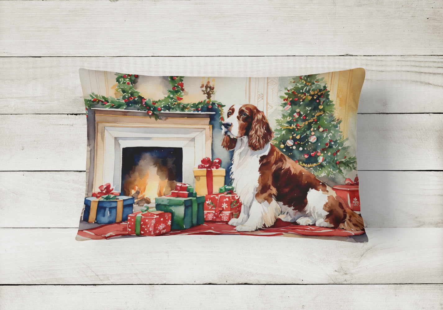 Welsh Springer Spaniel Cozy Christmas Decorative Throw Pillow 12x16 Indoor Outdoor Accent Cushion, Fabric Cover with Insert for Sofa, Bed, Porch & Living Room