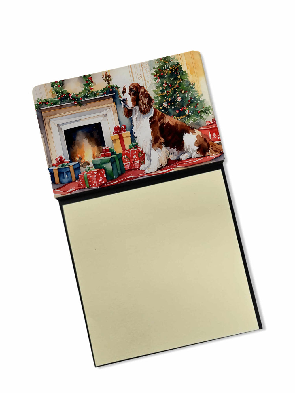 Welsh Springer Spaniel Cozy Christmas Watercolor Sticky Note Holder Refillable Dispenser Desk Accessory 3x3 Pad Gift