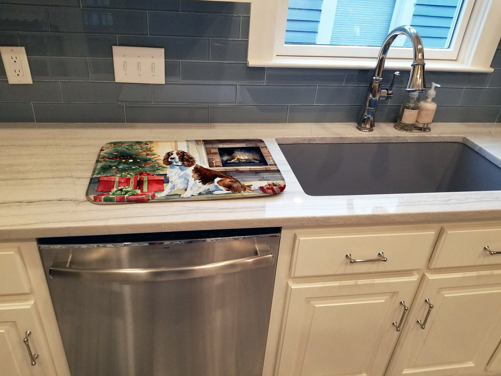 Welsh Springer Spaniel Cozy Christmas Dish Drying Mat Absorbent Dish Drying Mat Pad for Kitchen Counter Dish Drainer Mat for Countertop, 14 x 21", Multicolor