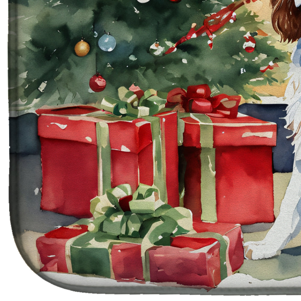 Welsh Springer Spaniel Cozy Christmas Dish Drying Mat Absorbent Dish Drying Mat Pad for Kitchen Counter Dish Drainer Mat for Countertop, 14 x 21", Multicolor