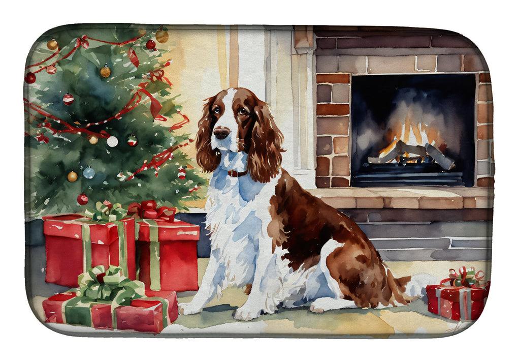 Welsh Springer Spaniel Cozy Christmas Dish Drying Mat Absorbent Dish Drying Mat Pad for Kitchen Counter Dish Drainer Mat for Countertop, 14 x 21", Multicolor