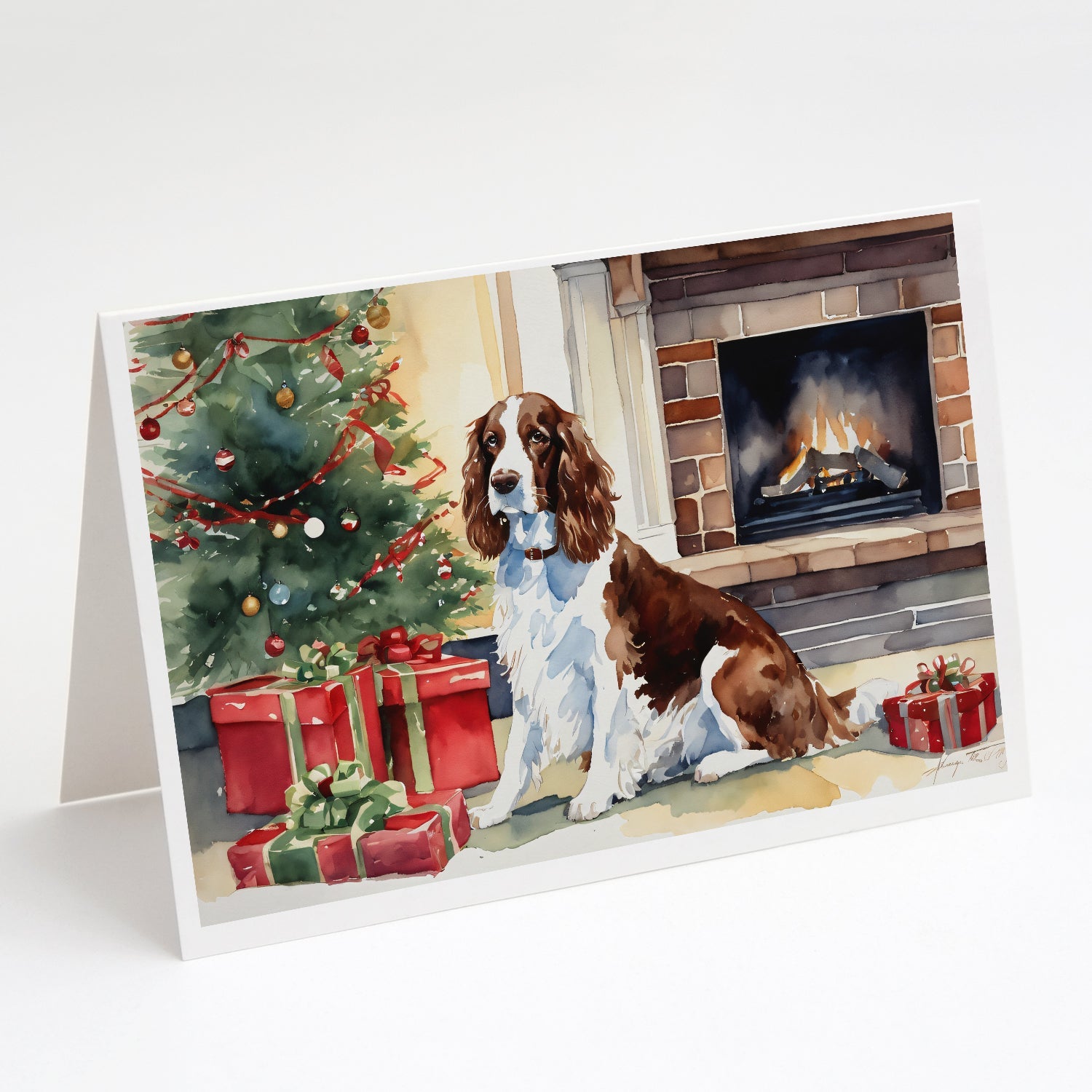 Welsh Springer Spaniel Cozy Christmas Greeting Cards Pack of 8 Blank Cards with Envelopes Whimsical A7 Size 5x7