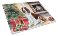 Welsh Springer Spaniel Cozy Christmas Cutting Board Tempered Glass Kitchen Cutting Surface, Heat Resistant Chopping, Non-Slip Feet, Food Prep & Serving