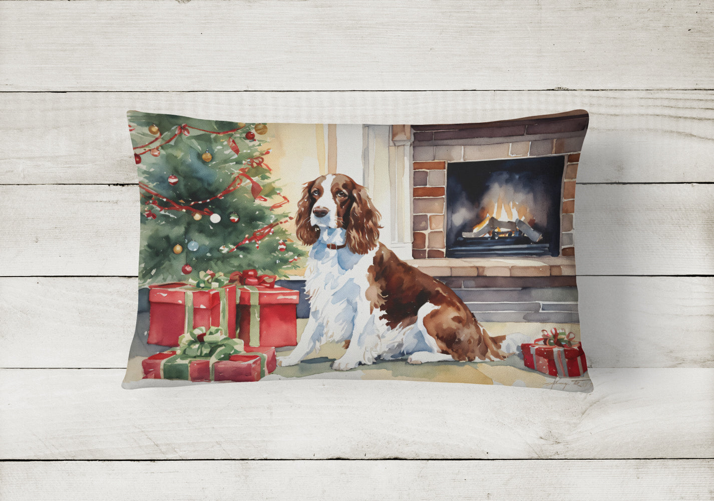 Welsh Springer Spaniel Cozy Christmas Decorative Throw Pillow 12x16 Indoor Outdoor Accent Cushion, Fabric Cover with Insert for Sofa, Bed, Porch & Living Room